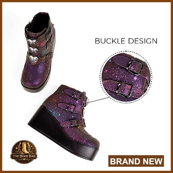 Platform Ankle Boots Wedge Heels Round Toe Zipper Buckle Thick Sole - Picture 6 of 7